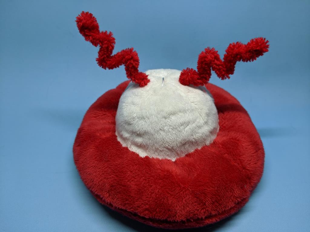 A red and white flying saucer